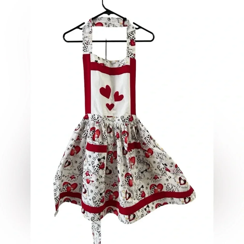 Red and white heart Valentine’s Day handmade cooking apron